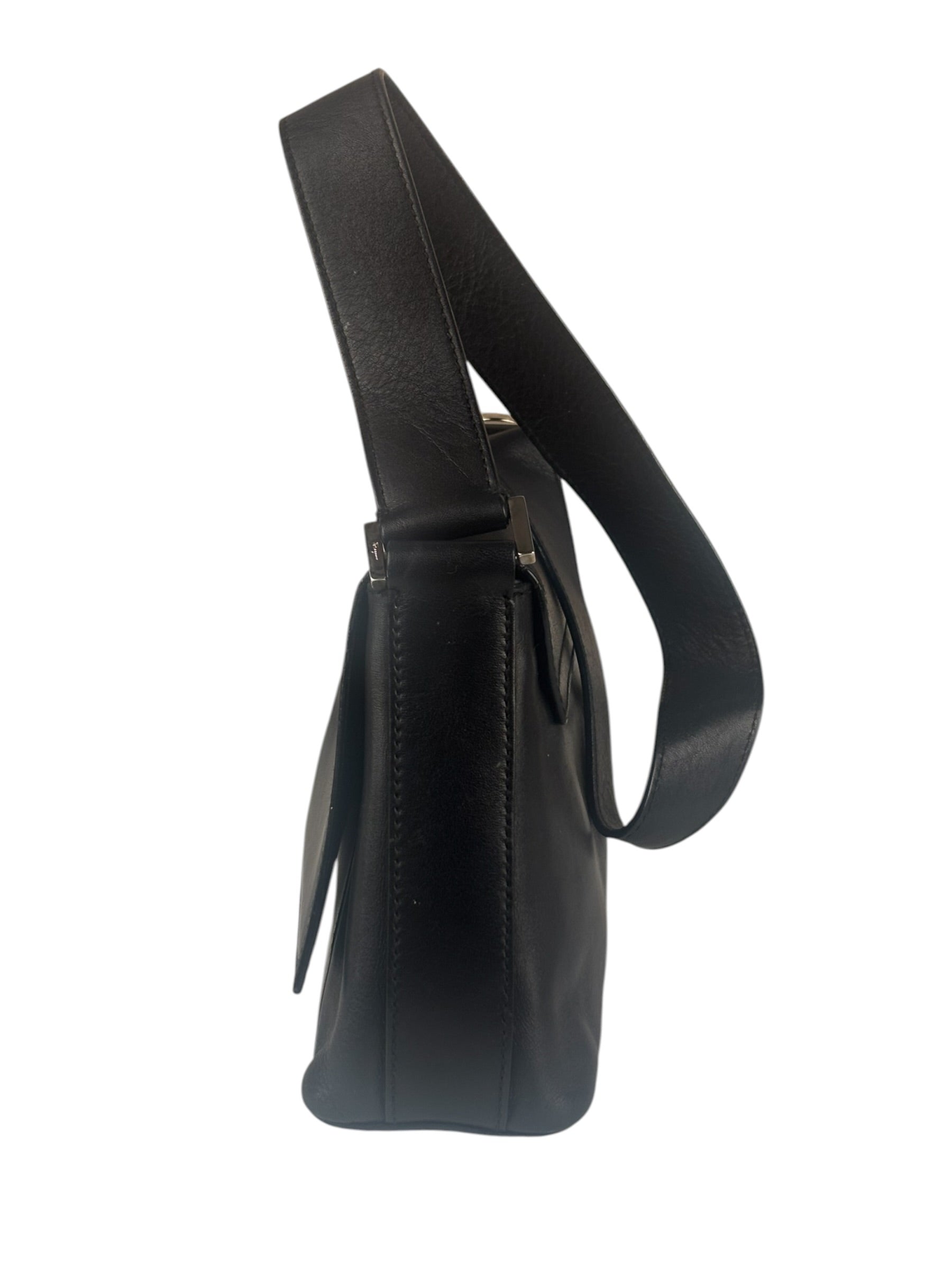 Ferragamo Vintage Black Leather Flap Shoulder Pochette