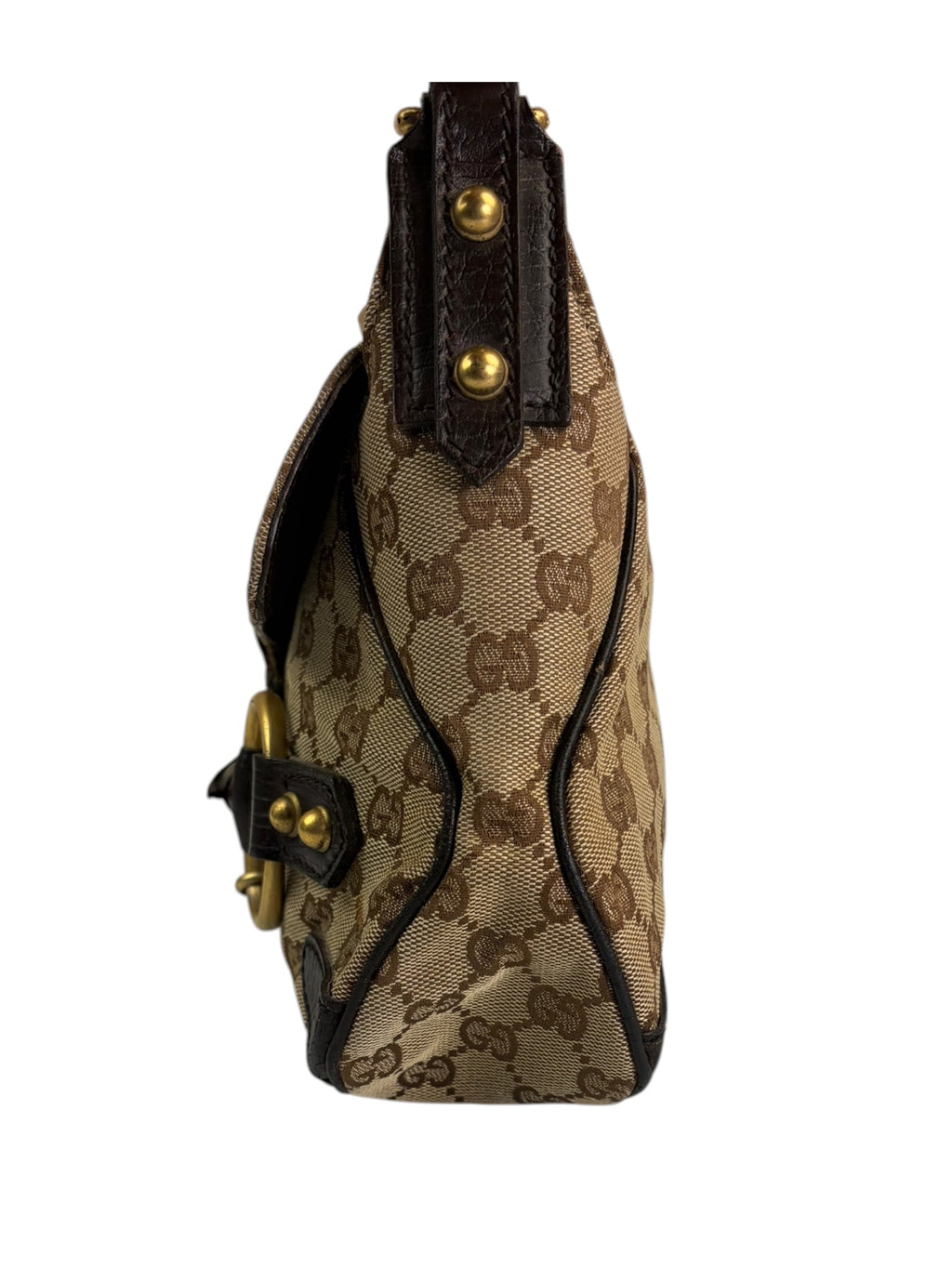 Gucci Brown Leather Trim GG Horsebit Chain Shoulder Bag