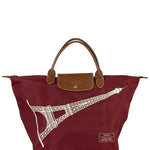 Longchamp Red Leather Trim Le Pliage Paris Eiffel Tower Tote Bag