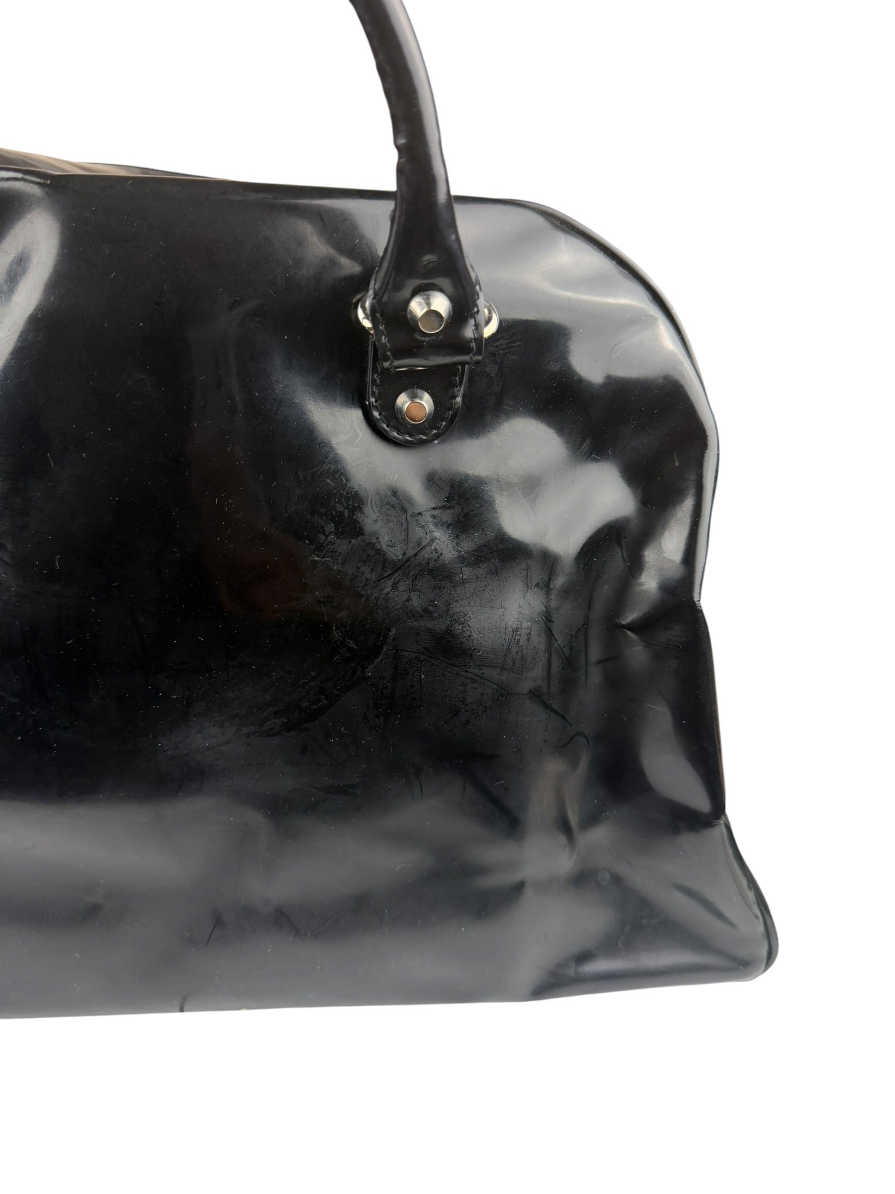 Balenciaga Black Patent Leather Weekender Handbag