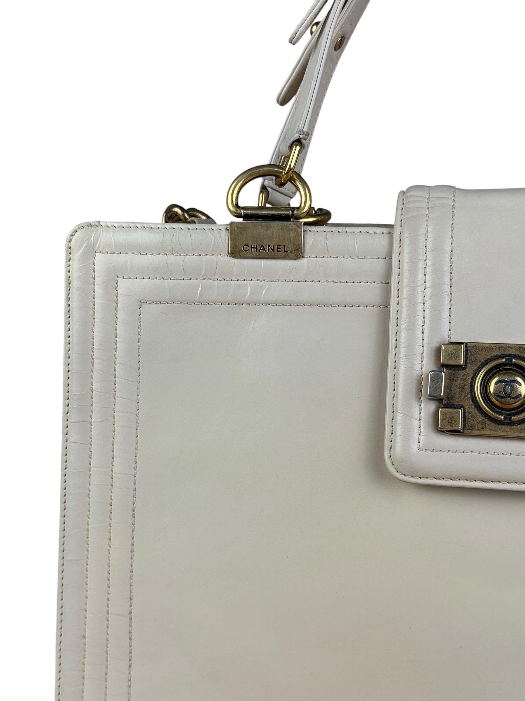 Chanel Ivory Leather Large Jetsetter Boy 2Way Handbag 2011