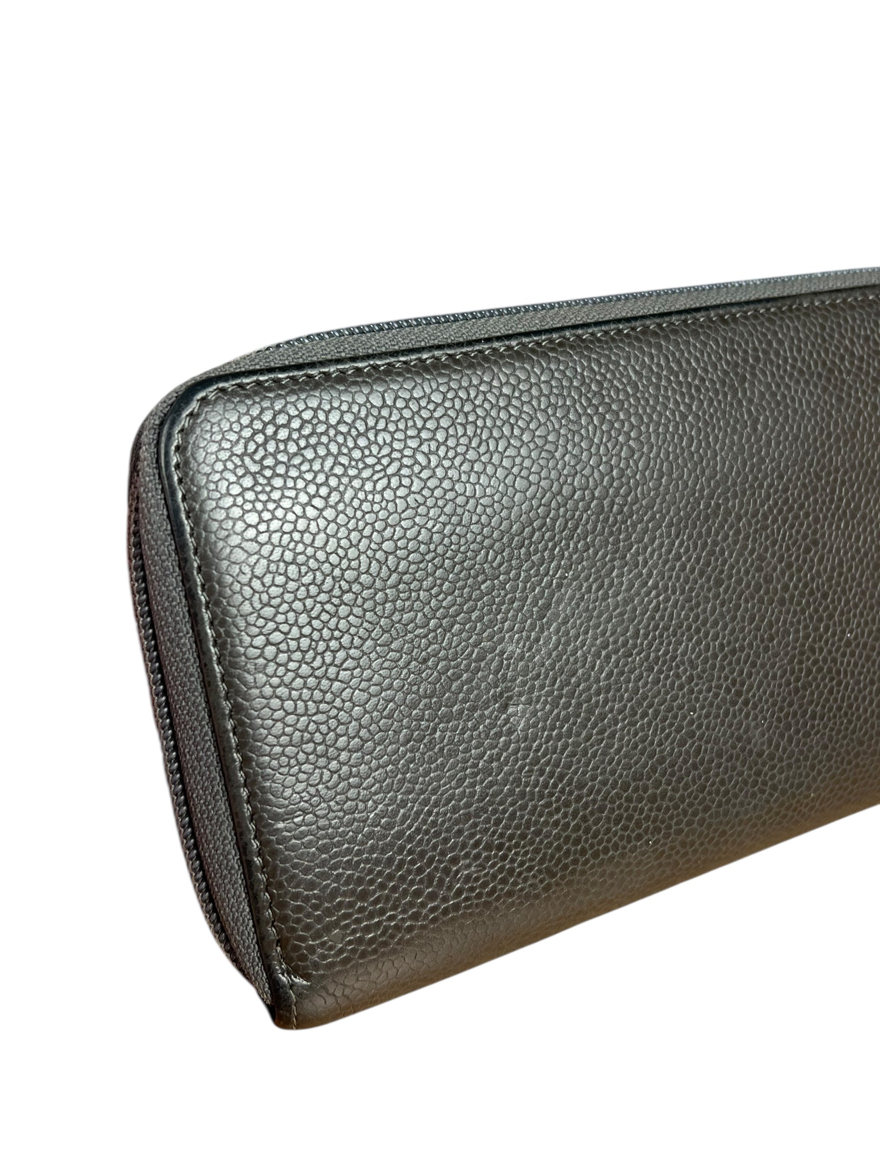 Chanel Caviar Leather Grey Zip Wallet
