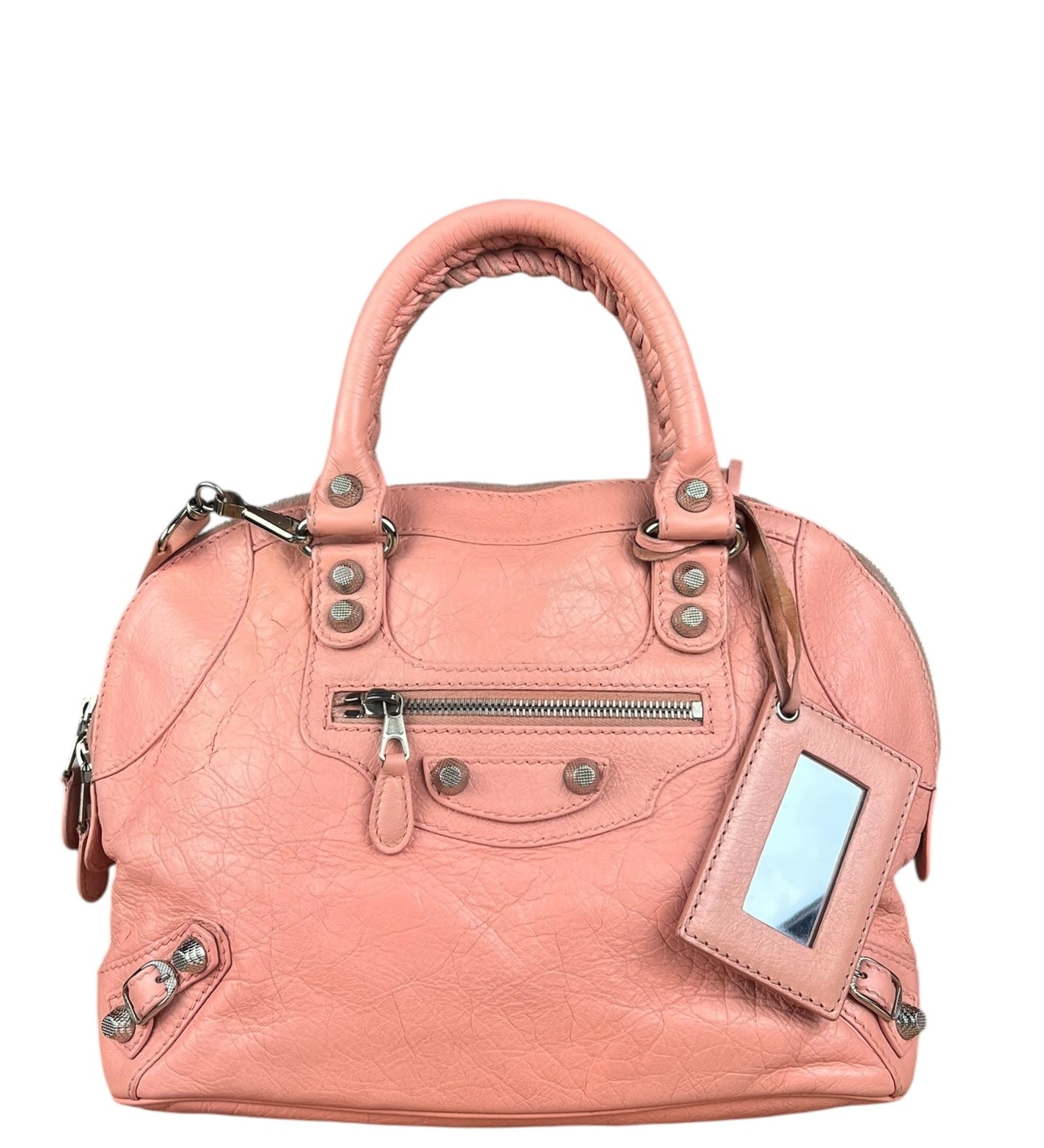 Balenciaga Pink Moto Leather Dome 2Way City Bag