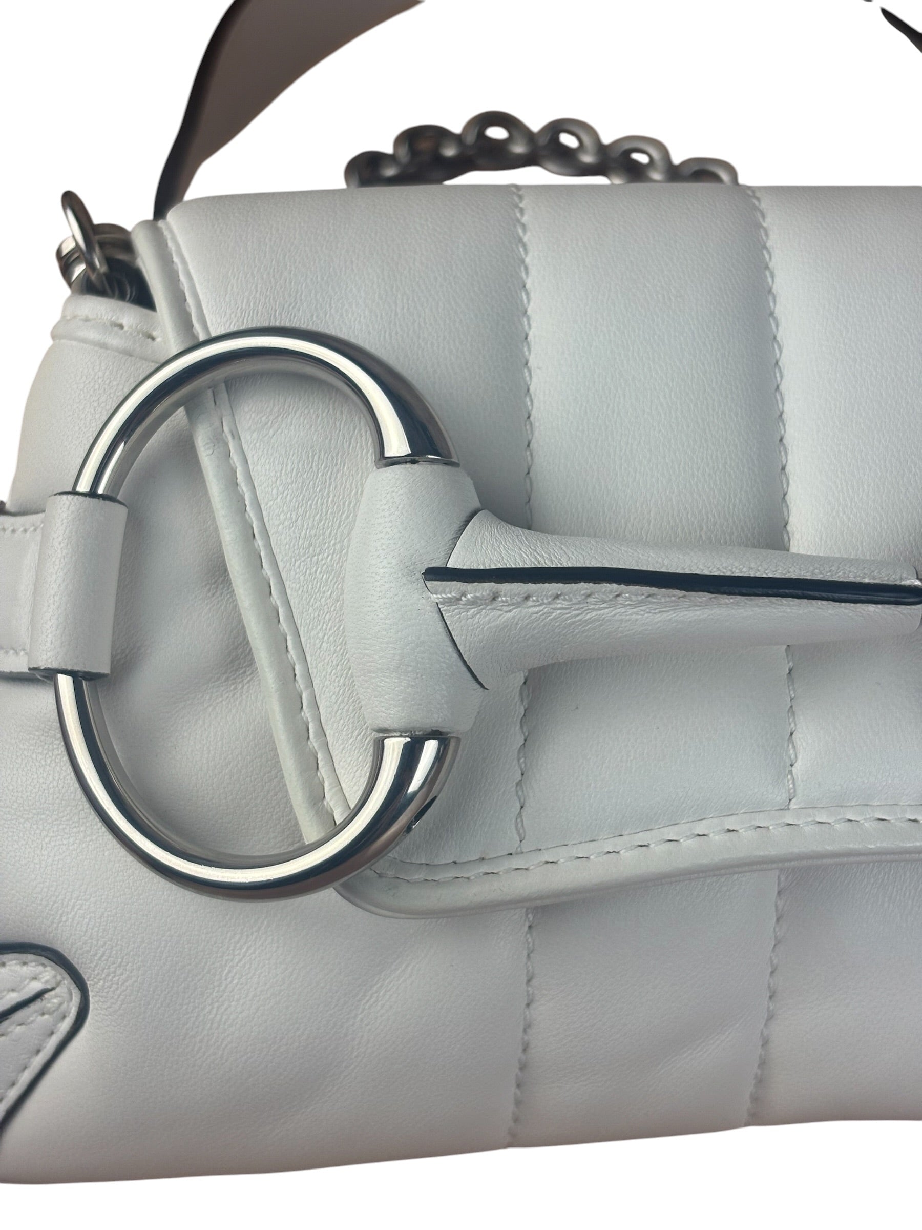 Gucci White Horsebit Vertical Quilted Leather Shoulder Bag