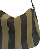 Fendi Green/Black Leather Trim Pequin Stripe Hobo Bag