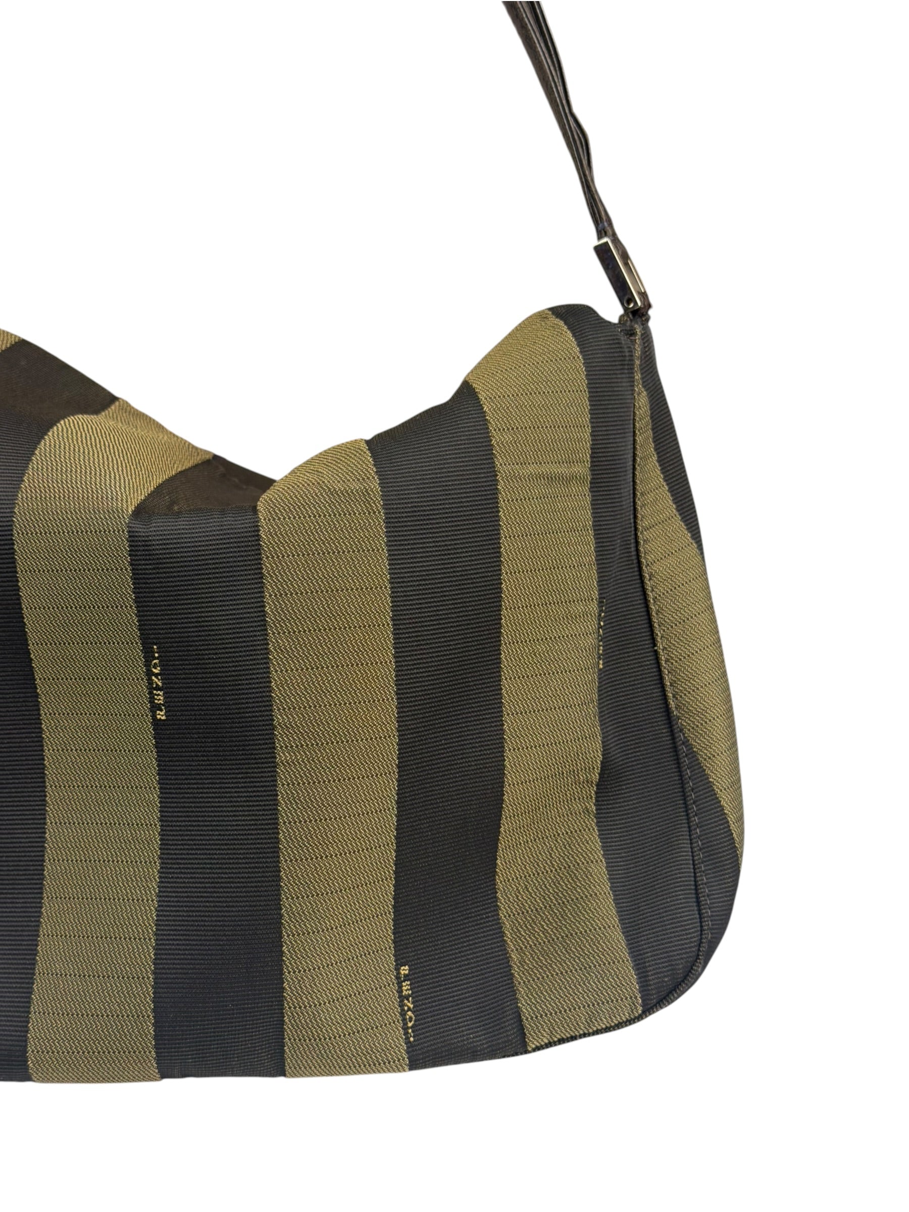 Fendi Green/Black Leather Trim Pequin Stripe Hobo Bag