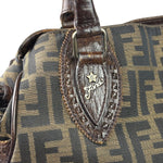 Fendi Vintage Brown Leather Trim Zucca De Jour Media Tote