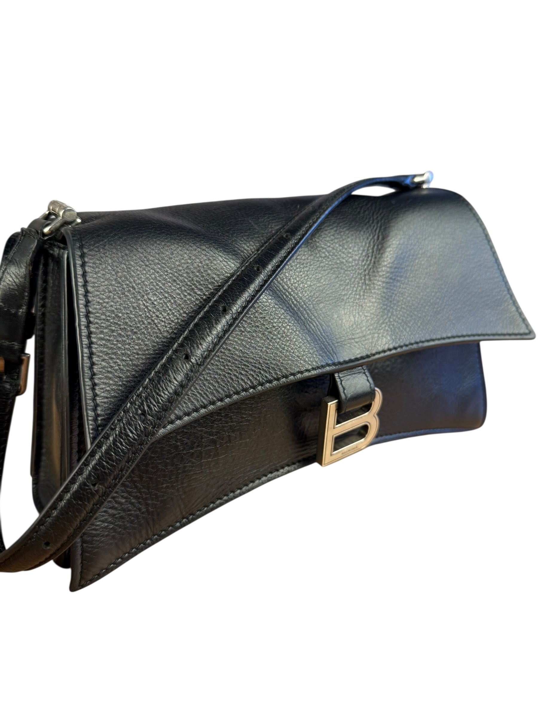 Balenciaga Crush Sling Shoulder Bag Black Leather