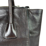 Prada Dark Brown Calf Leather Glace Twin-Pocket Tote