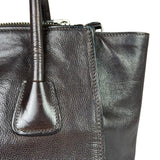 Prada Dark Brown Calf Leather Glace Twin-Pocket Tote