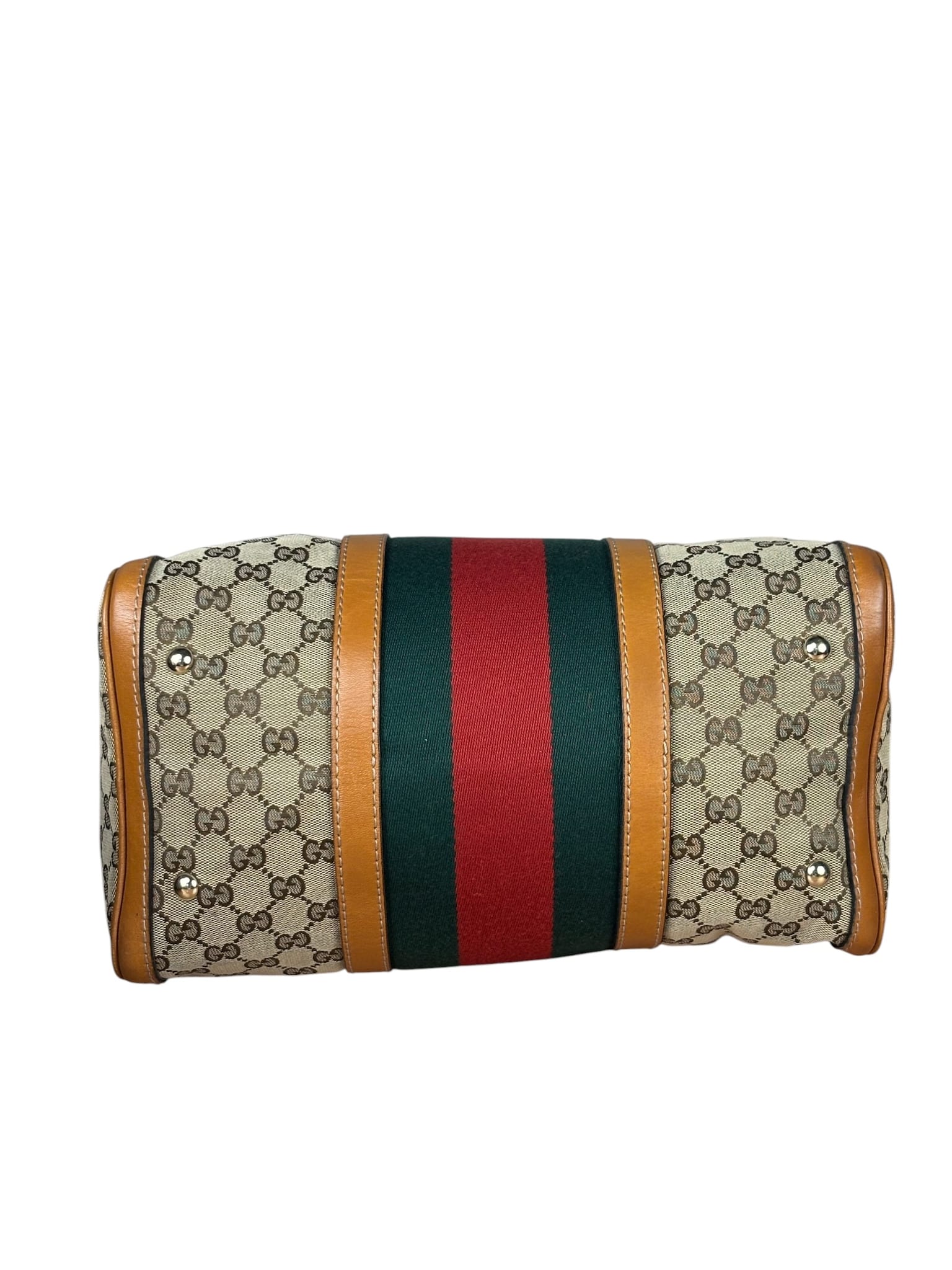 Gucci Beige/Brown GG Web Boston Two-Way Bag