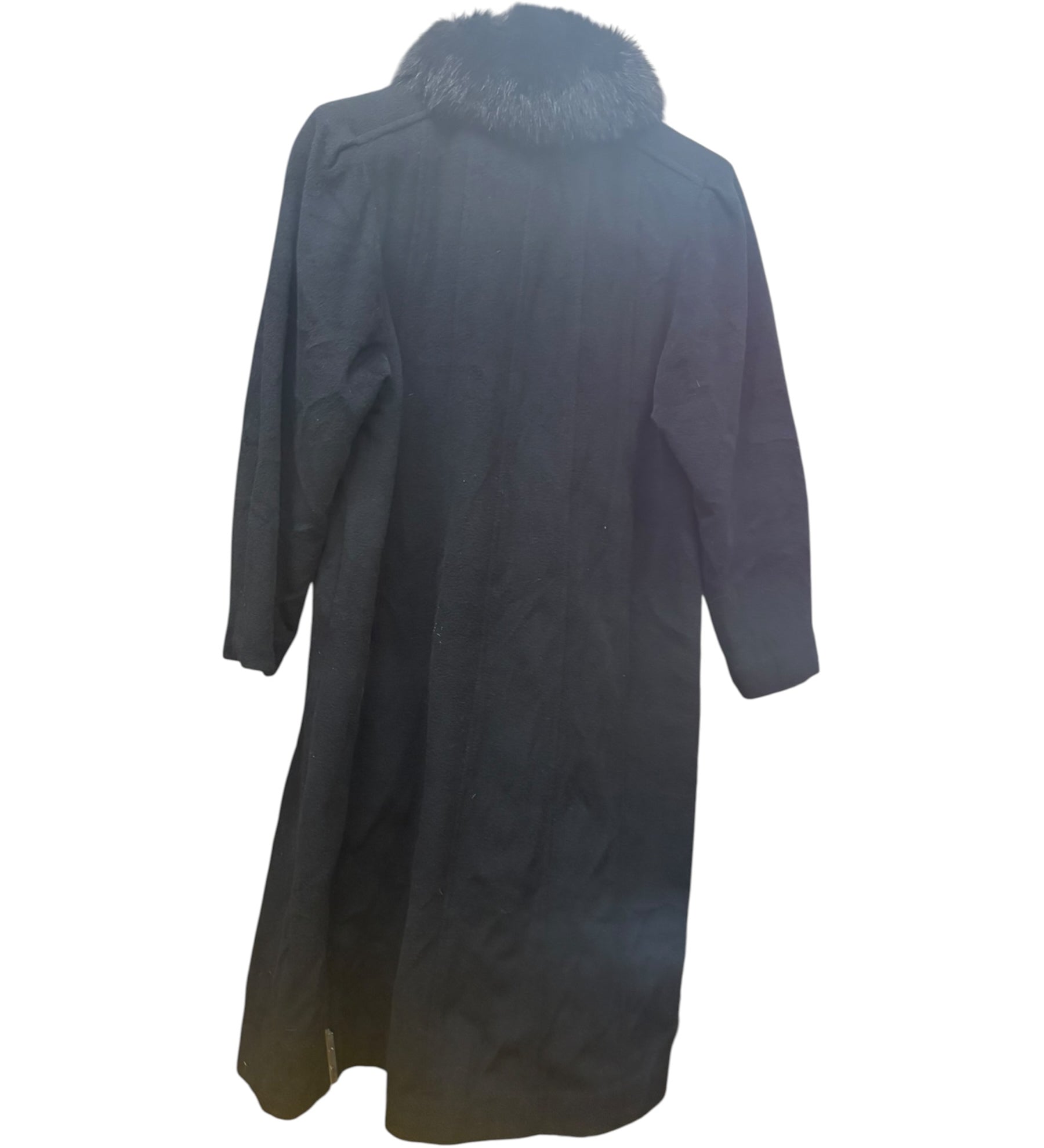 Vintage Black Wool Fox Fur Collared Long Coat