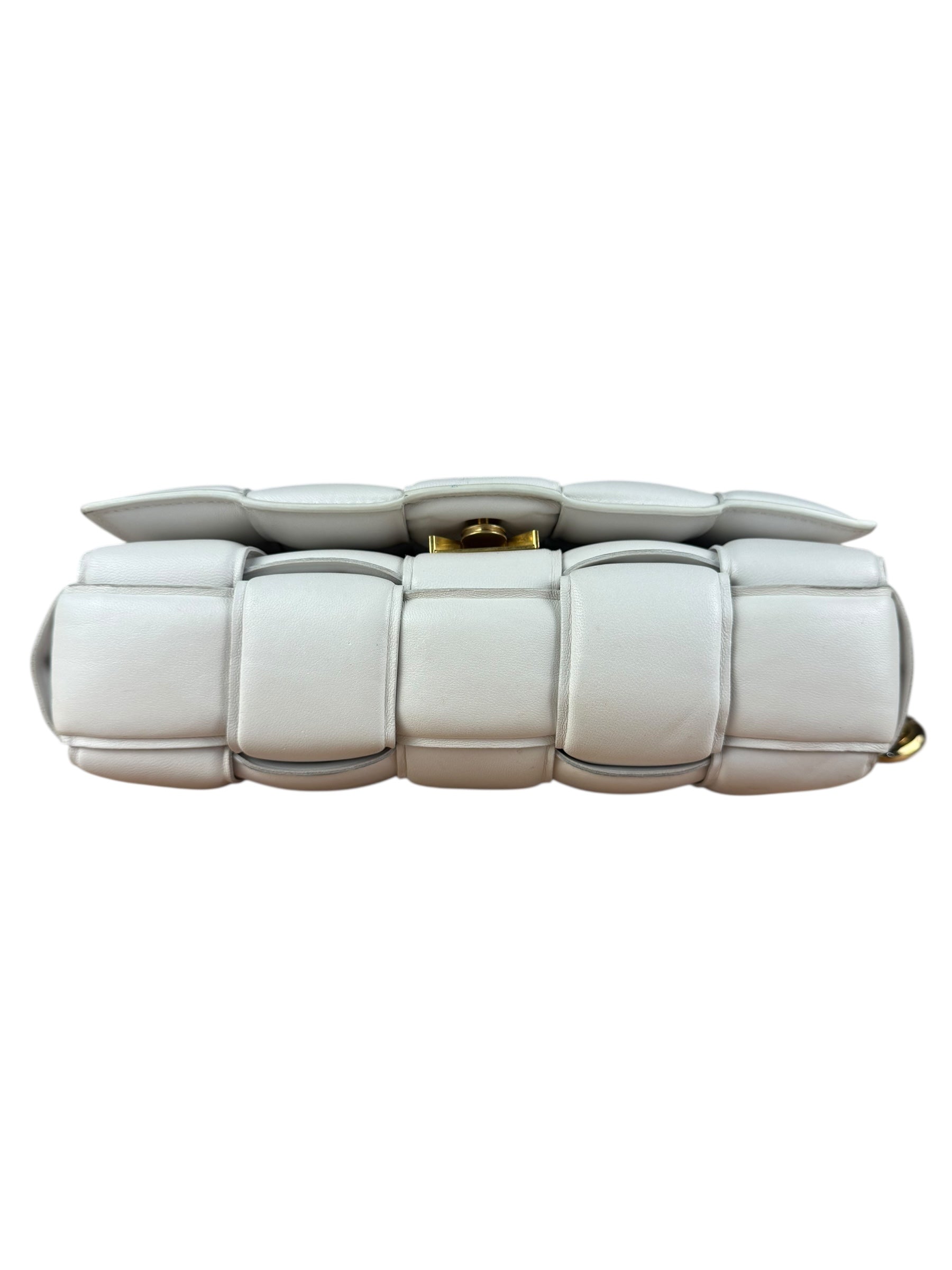 Bottega Veneta White Leather Padded Cassette Chain Bag