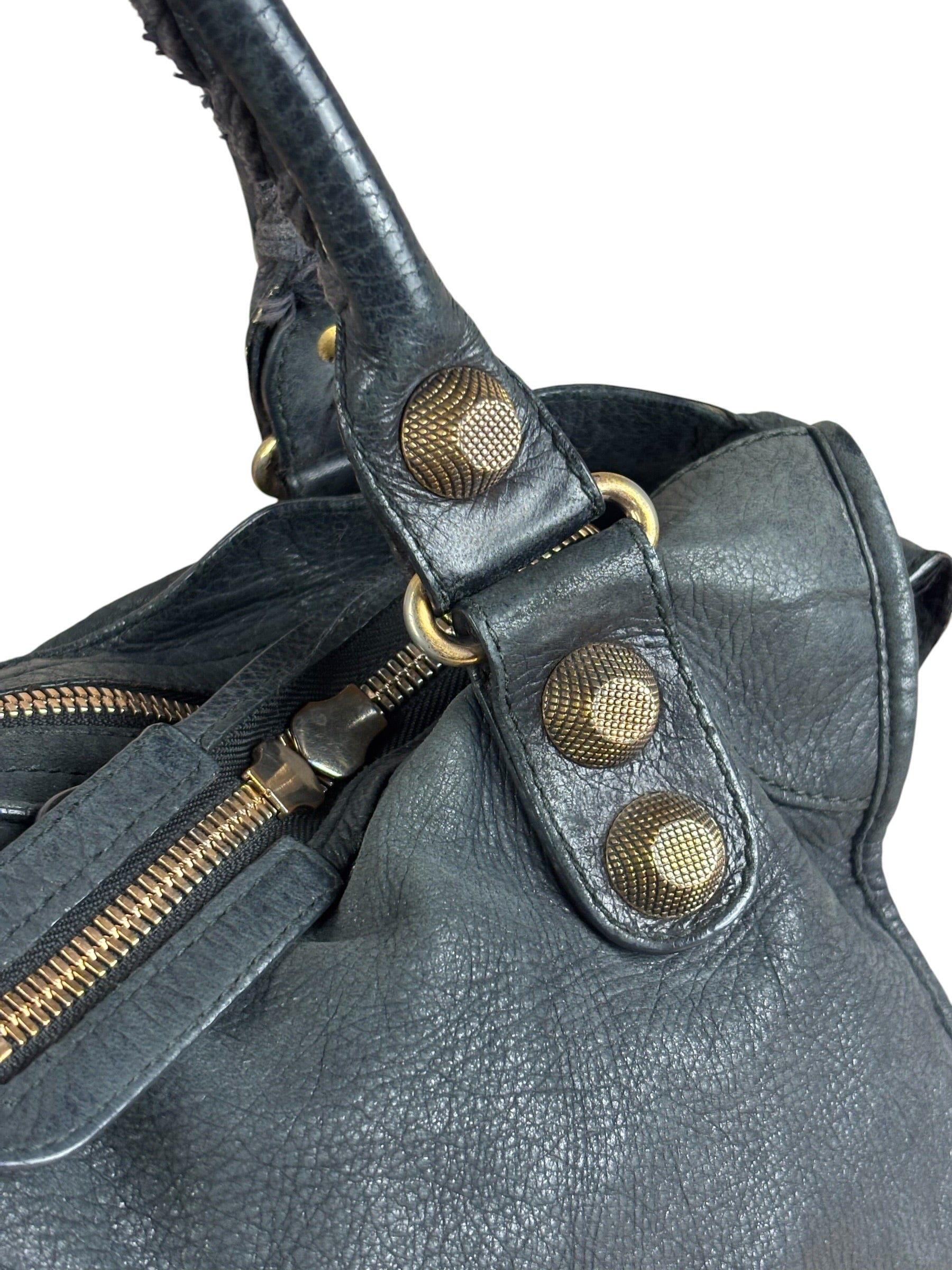 Balenciaga Black Leather Giant Gold City Two-Way Bag 21