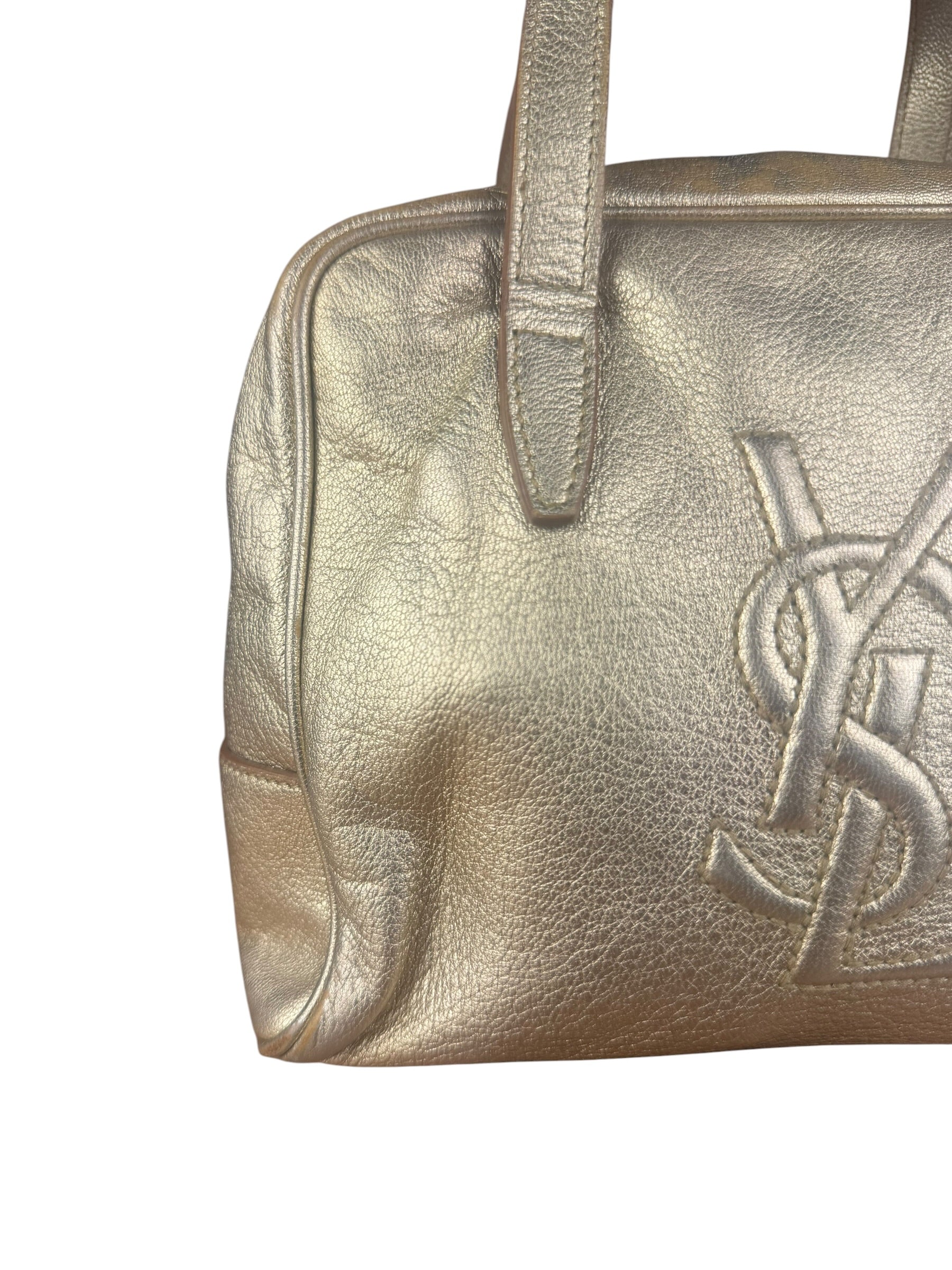 Yves Saint Laurent Gold Leather Embossed YSL Logo Handbag