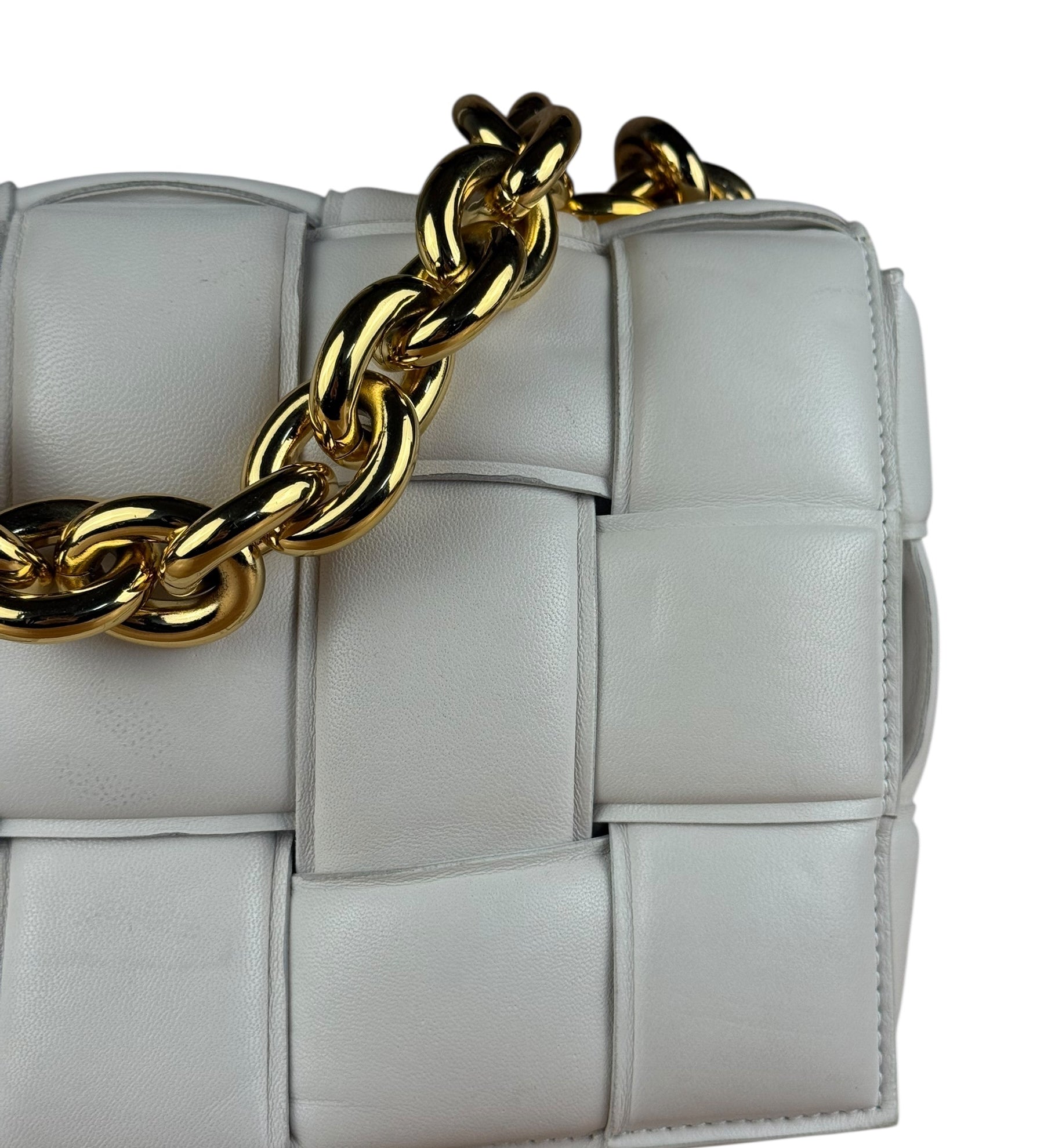 Bottega Veneta White Leather Padded Cassette Chain Bag