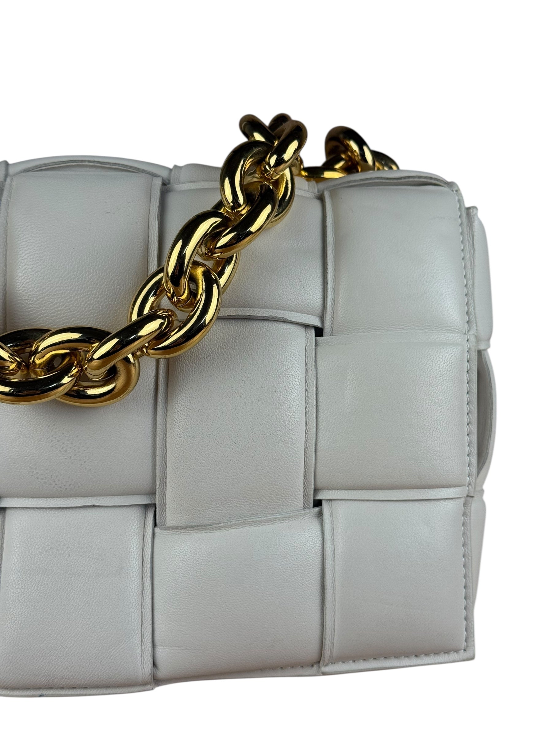 Bottega Veneta White Leather Padded Cassette Chain Bag