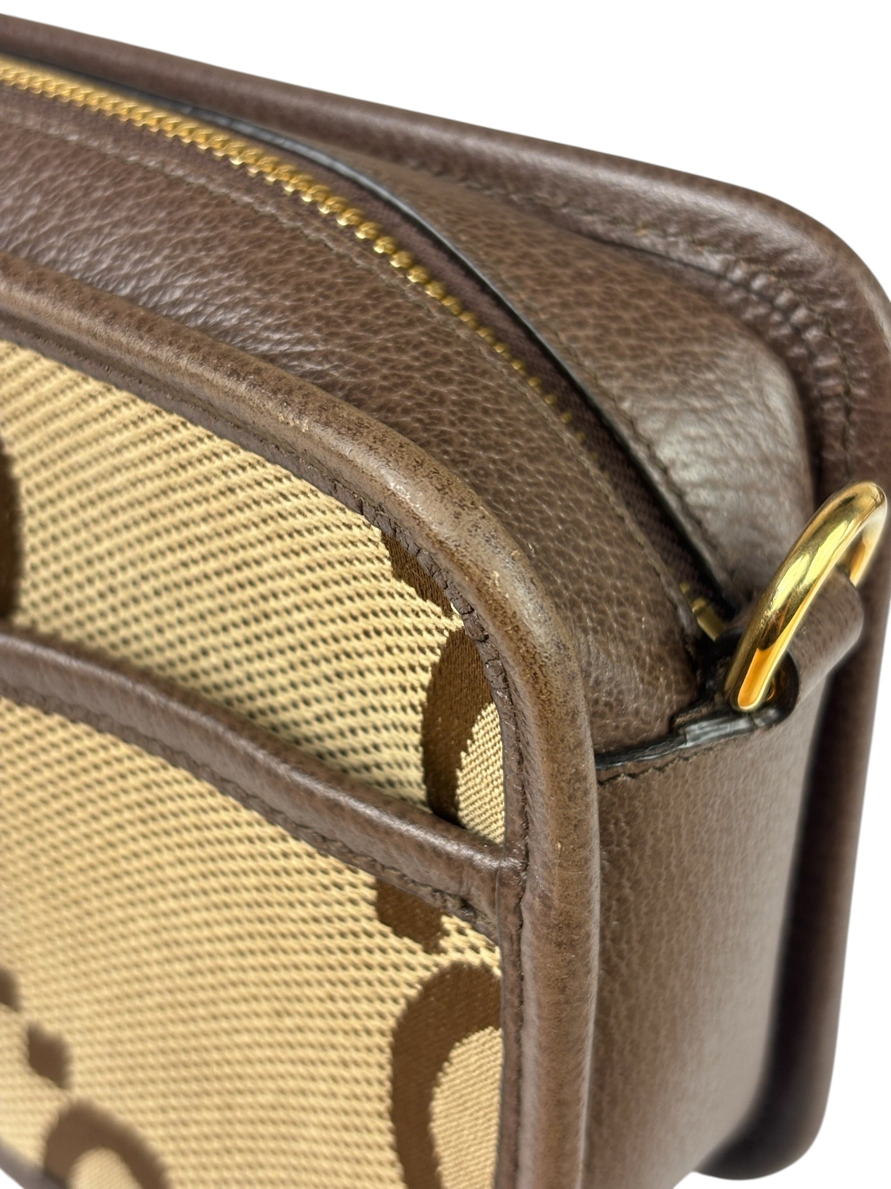 Gucci Brown Leather Trim Jumbo GG Mini Crossbody