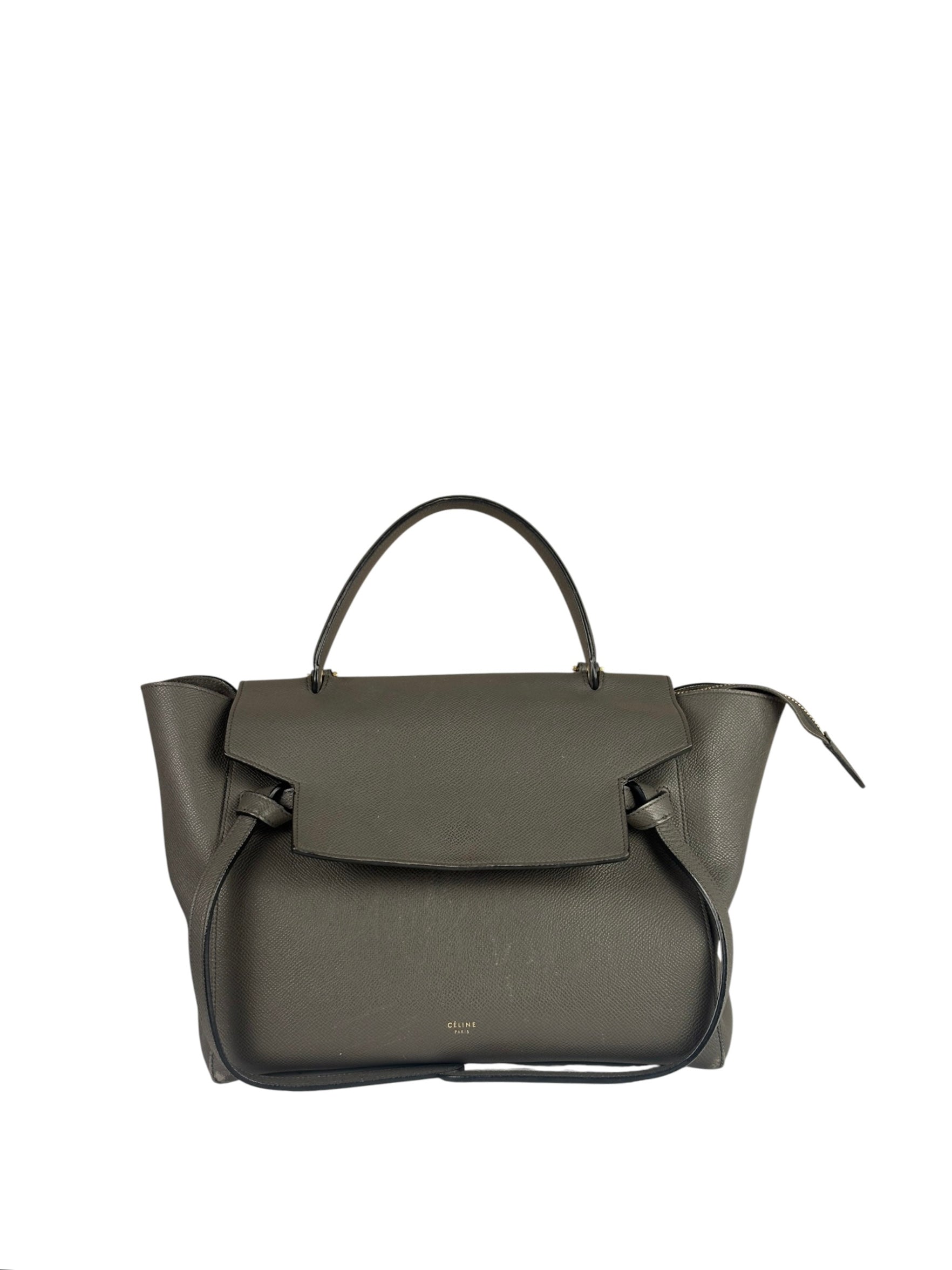 Celine Grey Grained Calfskin Belt Shoulder Bag