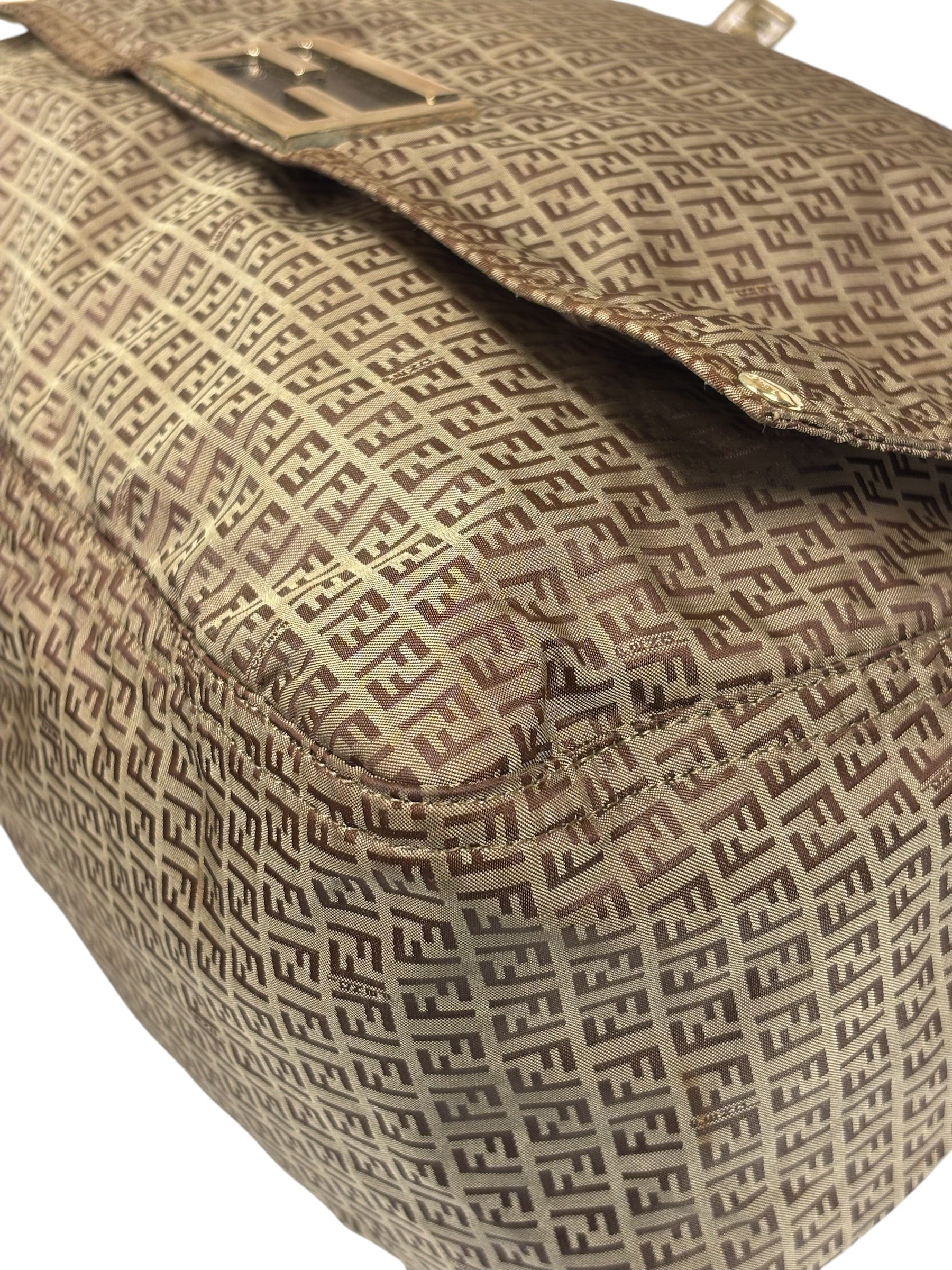 Fendi Brown Leather Trim Zucca Mamma Forever Baguette