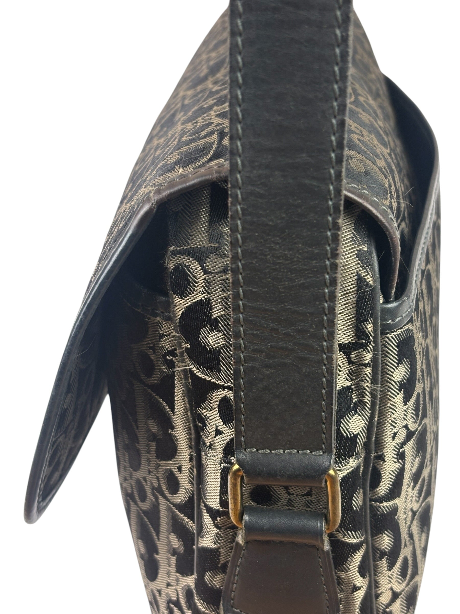 Christian Dior Vintage Black Leather Trim Trotter Crossbody Bag