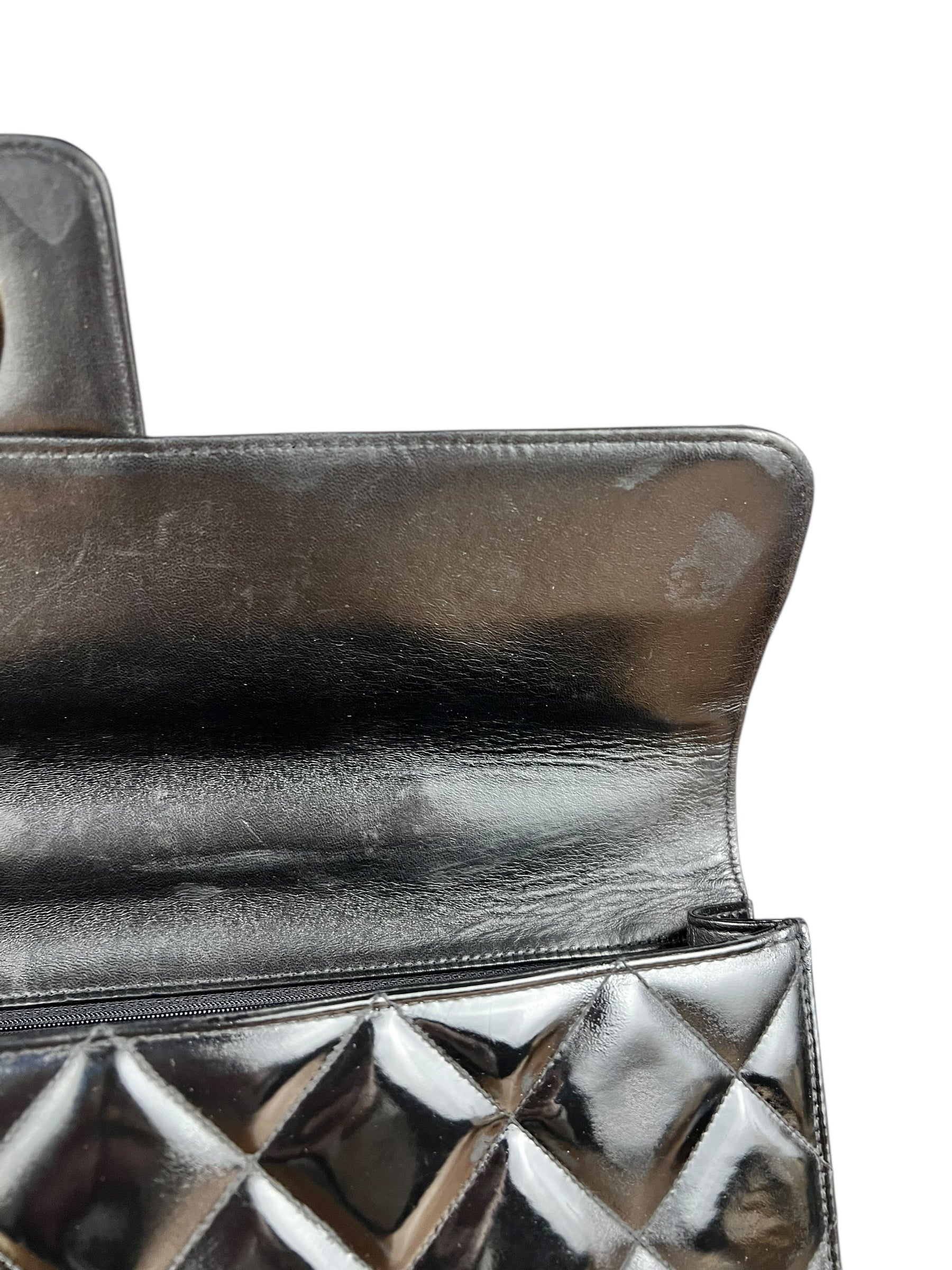 Chanel CC Black Patent Quilted Flap Briefcase Handbag '95