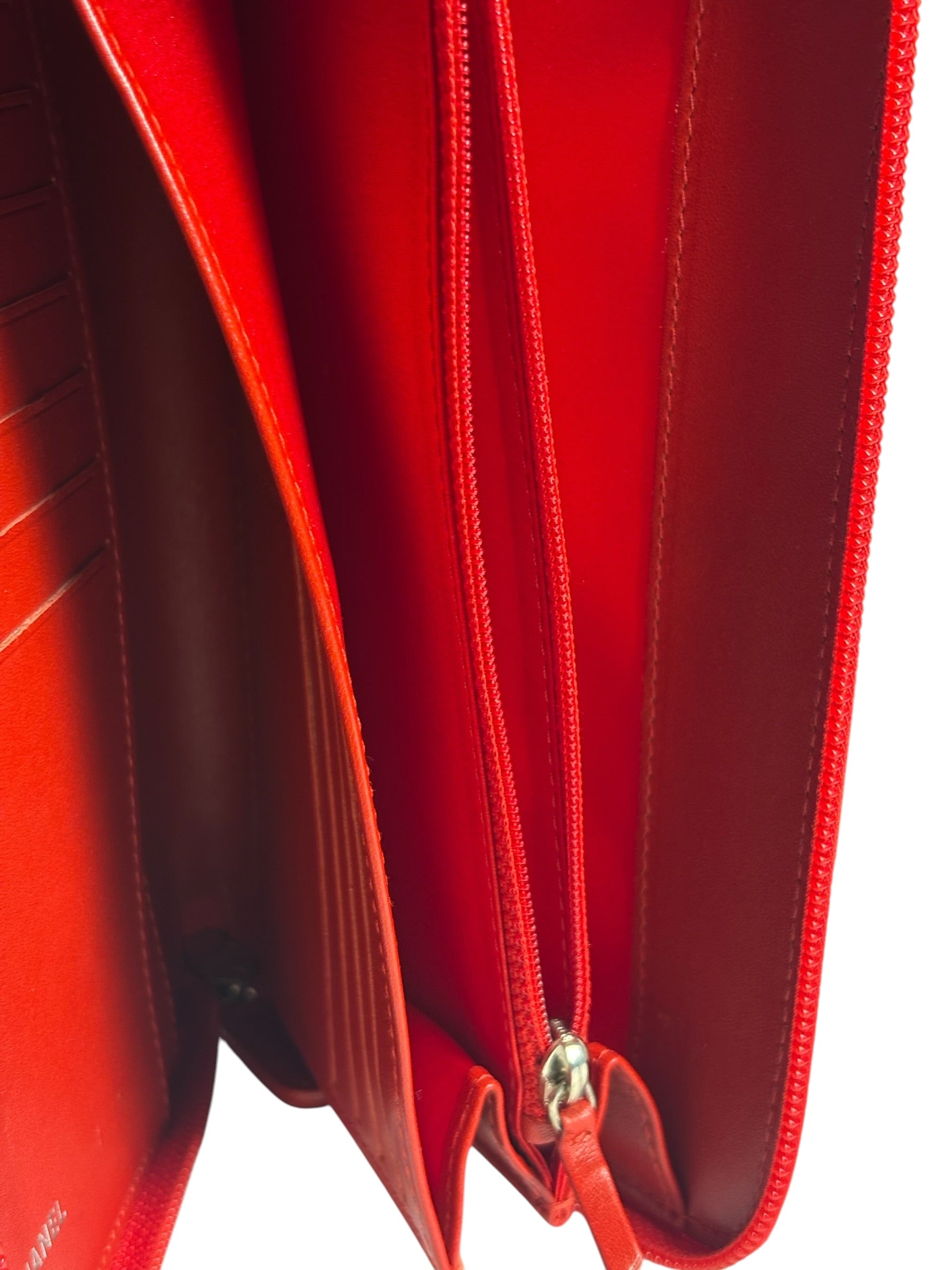 Chanel Red Patent Leather Embossed Camellia Zip-Around Wallet 2010