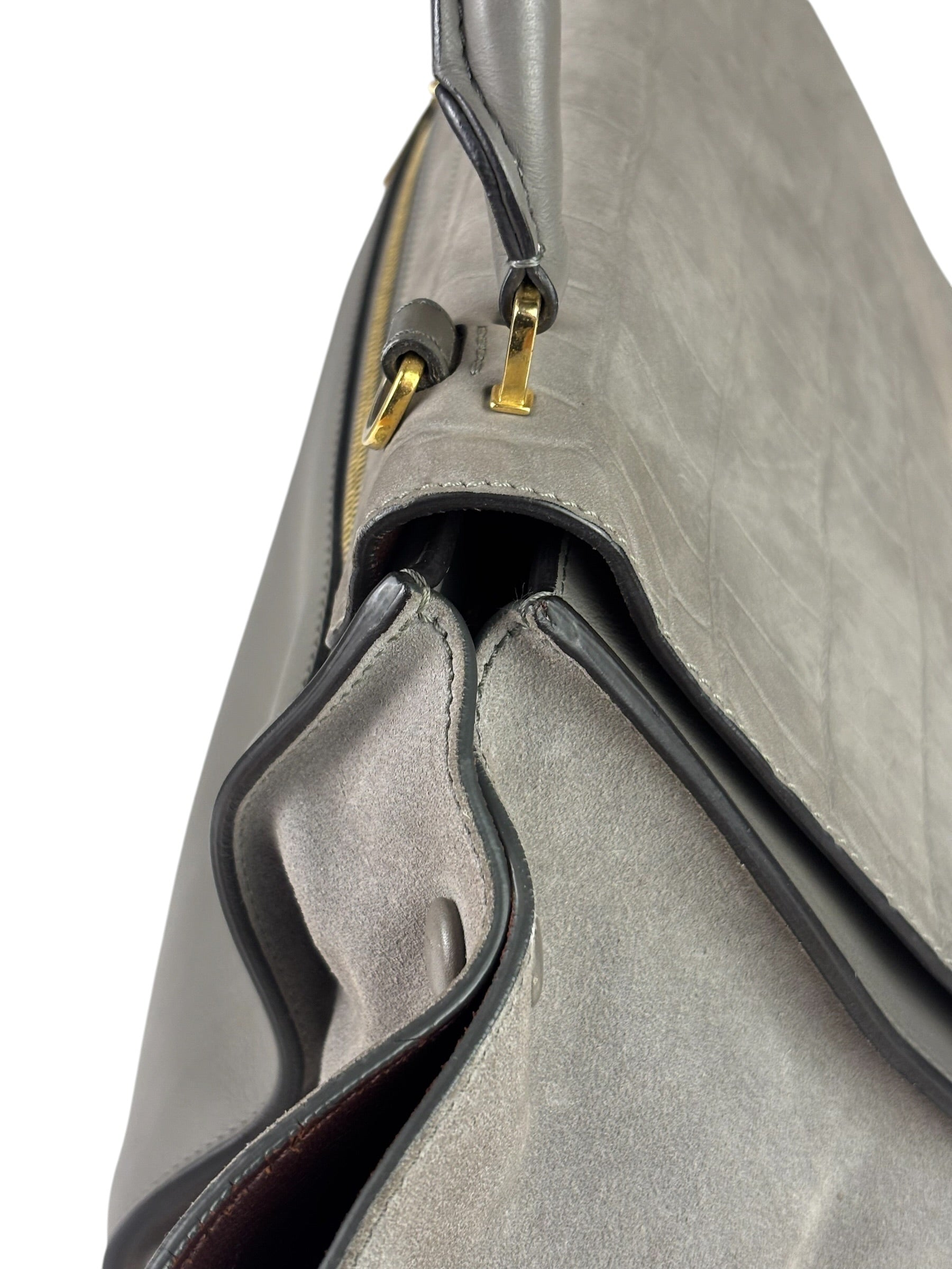 Celine Grey Suede/Leather Crocodile Embossed Trapeze Two-Way Bag
