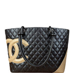 Chanel Brown Quilted Leather Cambon Ligne Shoulder Tote 2004