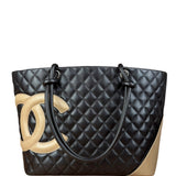 Chanel Brown Quilted Leather Cambon Ligne Shoulder Tote 2004