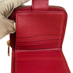 Yves Saint Laurent Red Leather Bifold Zip Mini Wallet