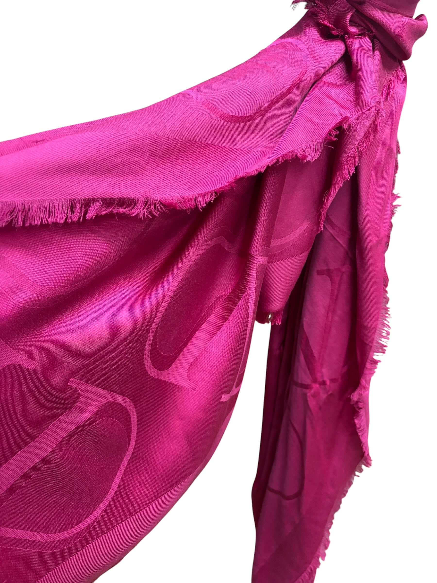 Valentino Magenta Garavani Monogram Jacquard Fringe Scarf Shawl