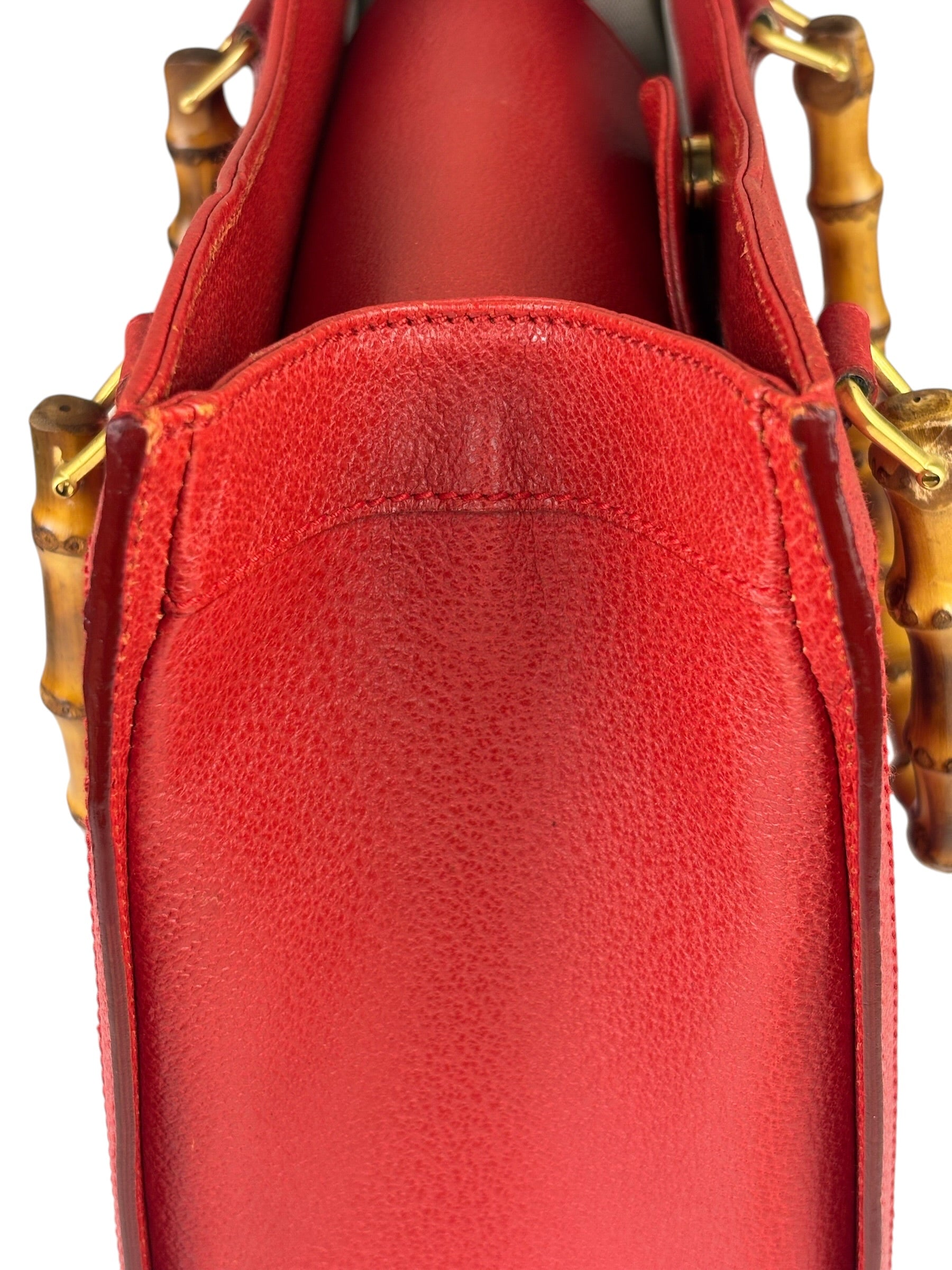 Gucci Red Leather Diana Bamboo Handle Tote