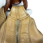 Chanel CC Vintage Beige Leather Caviar Wood Chain Hobo Bag