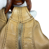 Chanel CC Vintage Beige Leather Caviar Wood Chain Hobo Bag