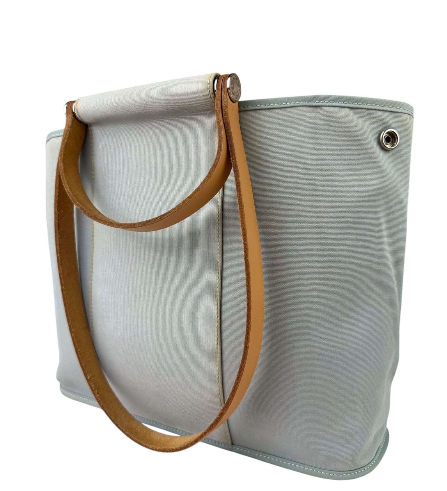 Hermes Light Blue Canvas Leather Trim Cabag Elan Tote