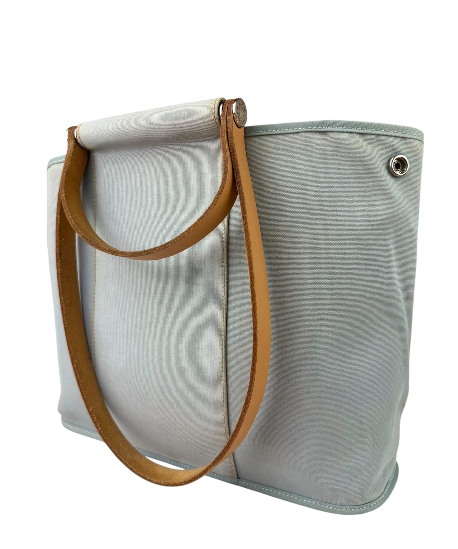 Hermes Light Blue Canvas Leather Trim Cabag Elan Tote