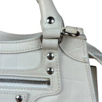 Balenciaga White Croc Embossed S Neo City Bag
