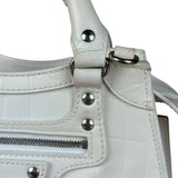 Balenciaga White Croc Embossed S Neo City Bag