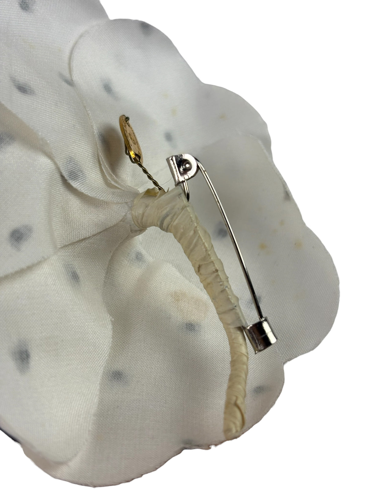 Chanel White Silk Polka Dots Camellia Flower Brooch