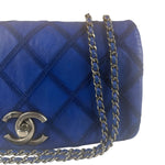 Chanel Blue Leather Diamond Stitch Iridescent Chain Flap Bag 2012