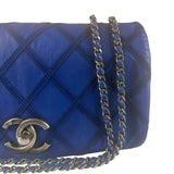 Chanel Blue Leather Diamond Stitch Iridescent Chain Flap Bag 2012