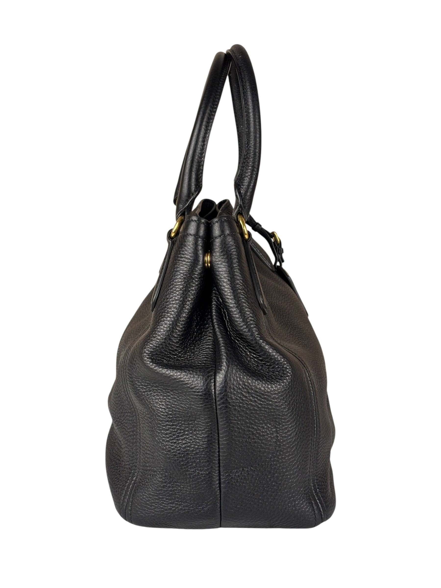 Prada Black Leather Vitello Daino 2Way Handbag