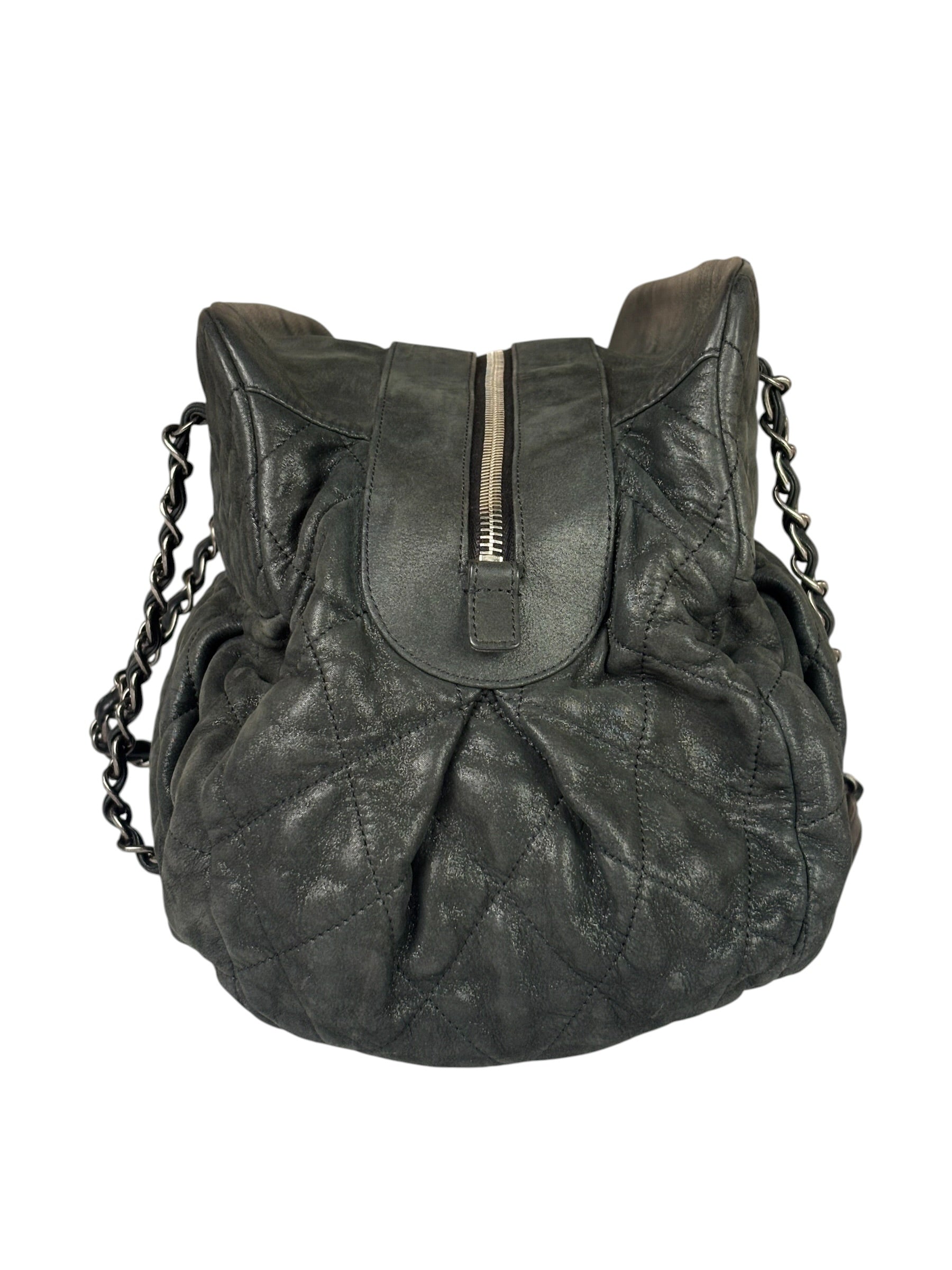 Chanel Grey Iridescent Quilted Leather Chic Bowling Shoulder Bag 2010