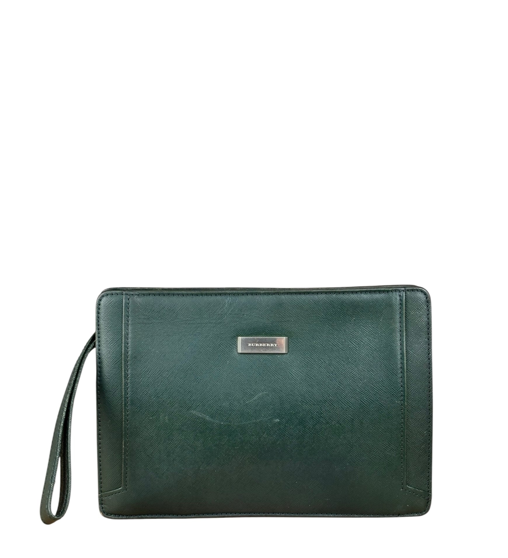 Burberry Dark Green Saffiano Leather Clutch