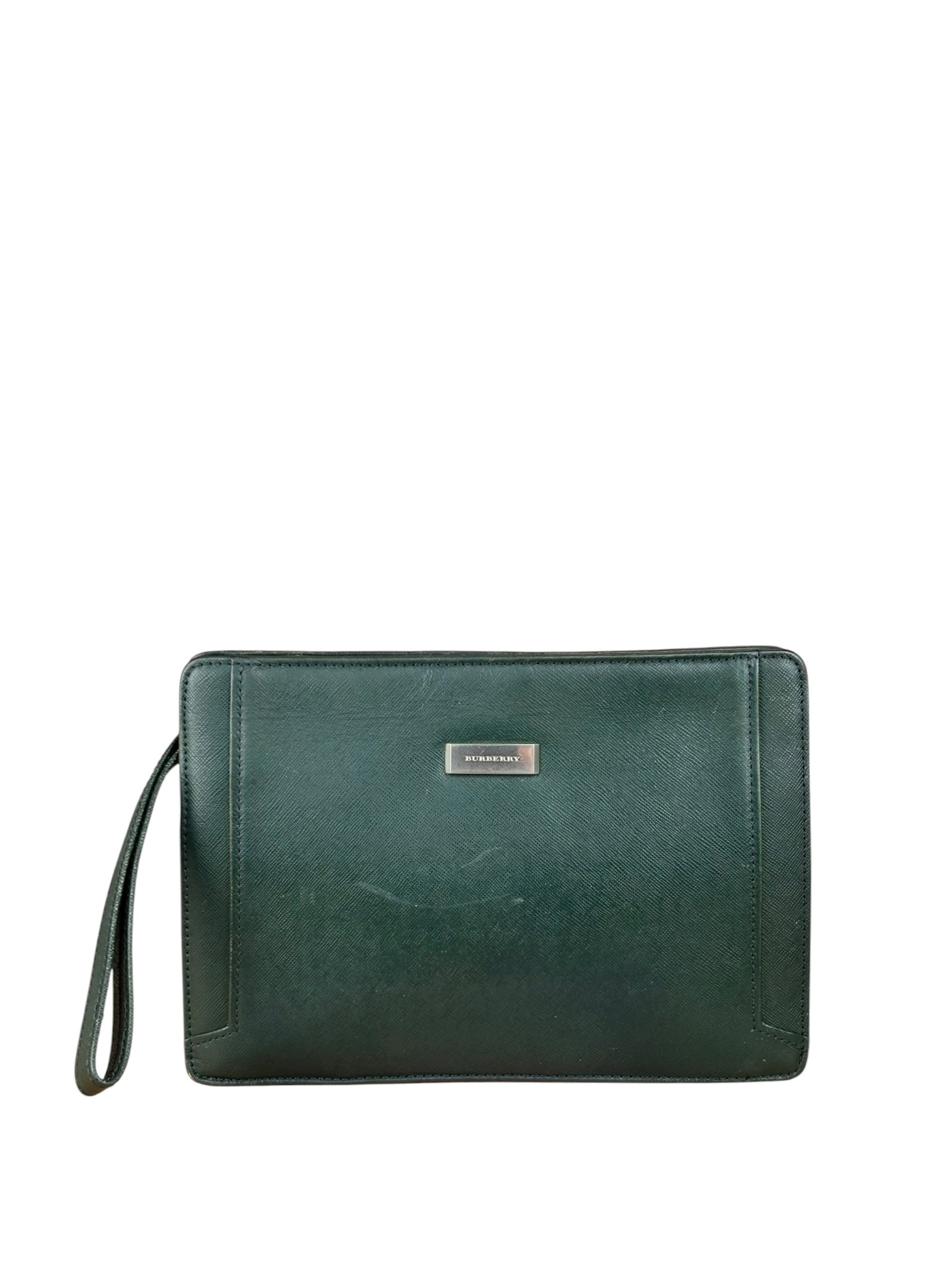 Burberry Dark Green Saffiano Leather Clutch