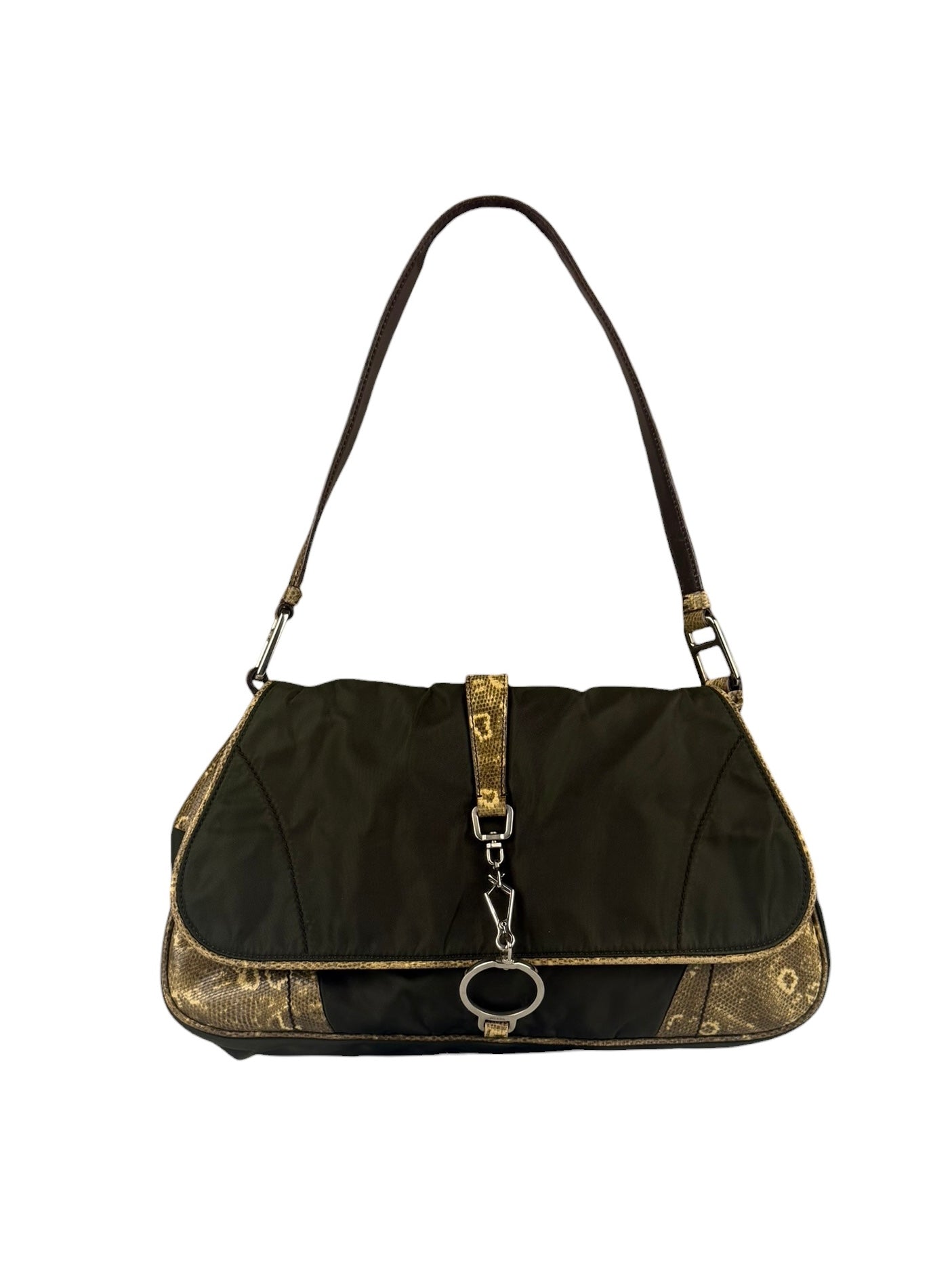 Prada Vintage Kakhi Green Nylon Shoulder Bag