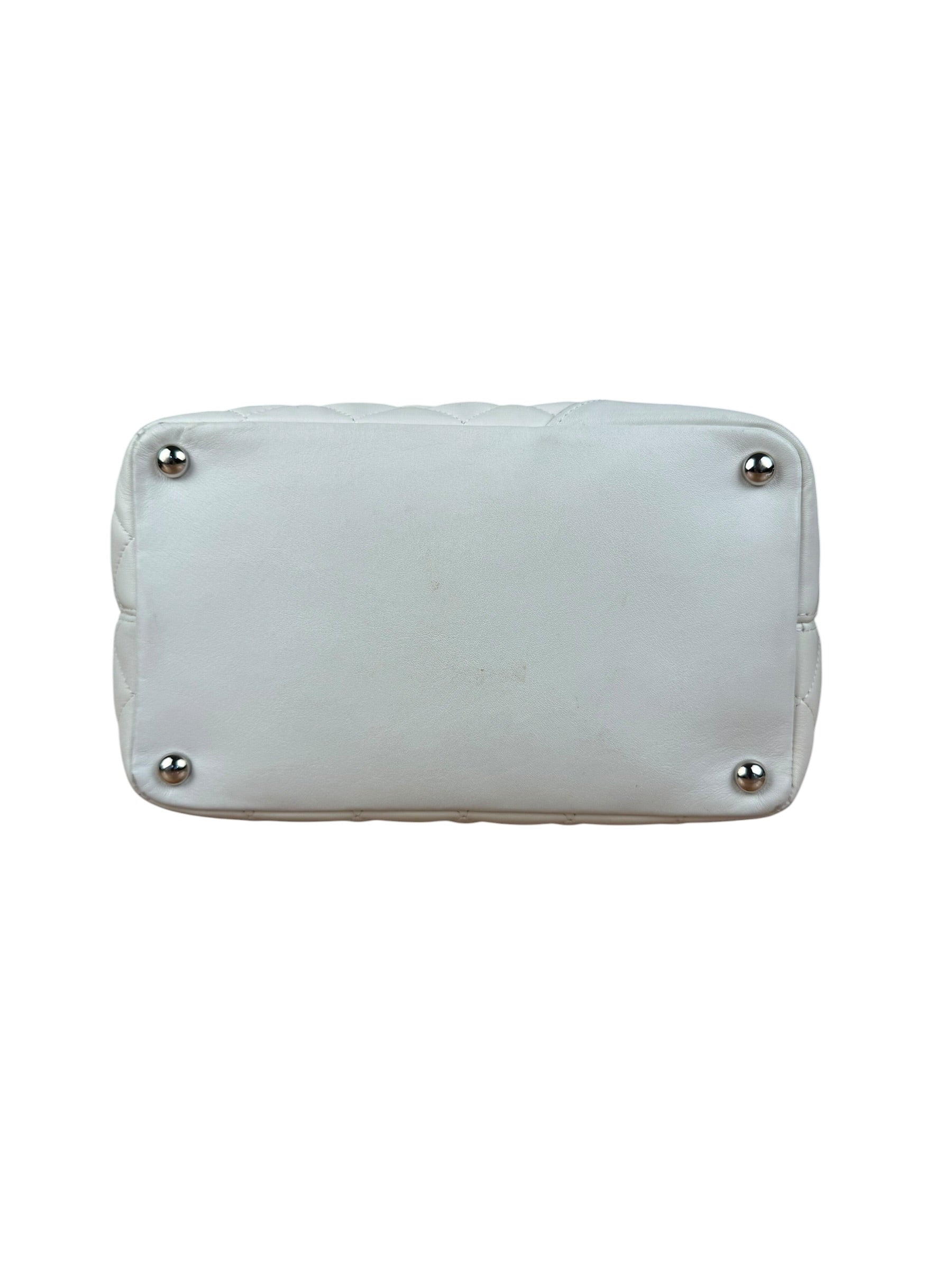 Chanel Vintage White Quilted CC Snake Cambon Ligne Tote 2004