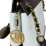 Chanel Vintage Black/White Leather CC Chain Tote '89-'91