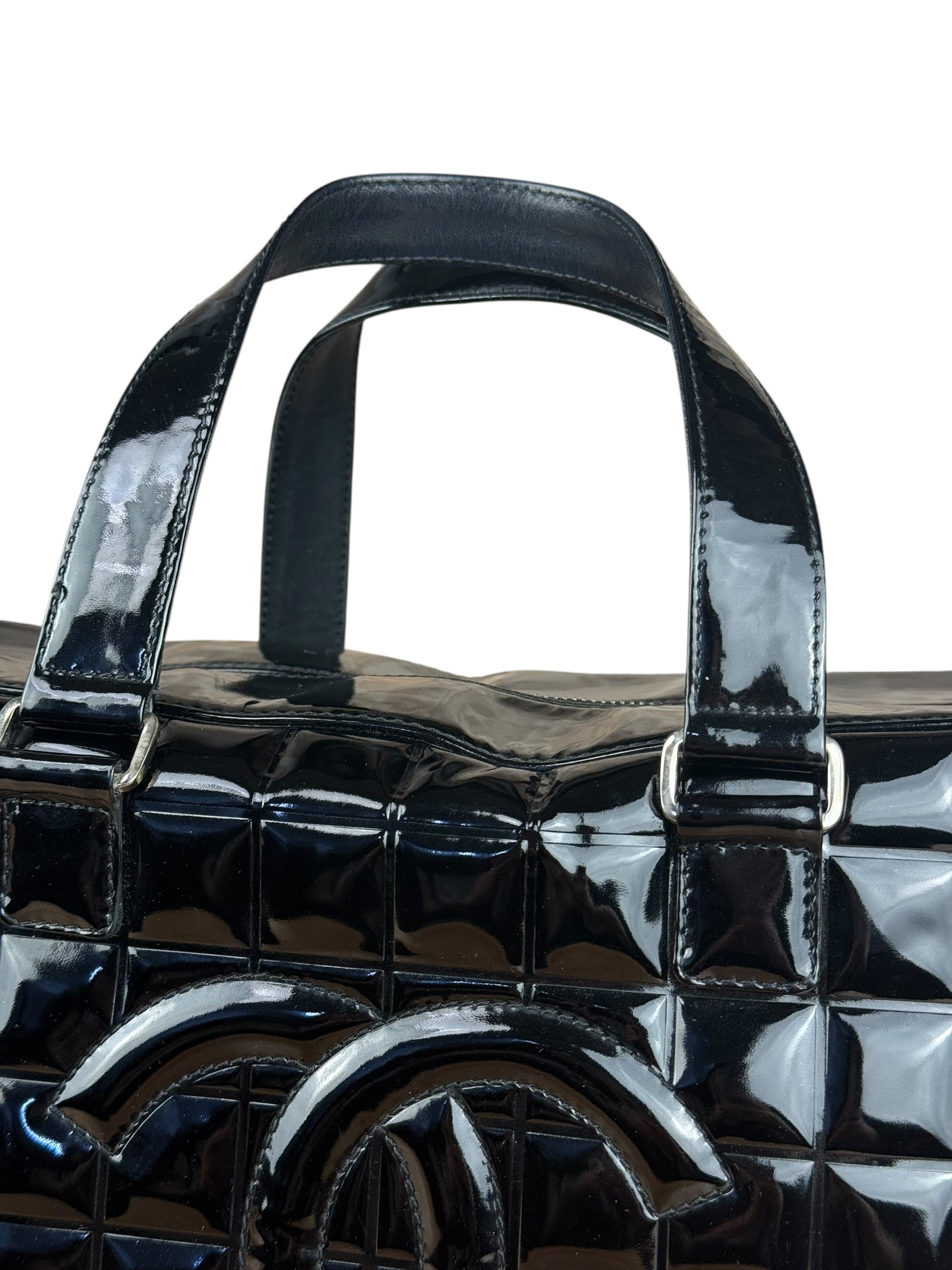 Chanel Black Patent Chocolate Bar Bowler Bag 2002